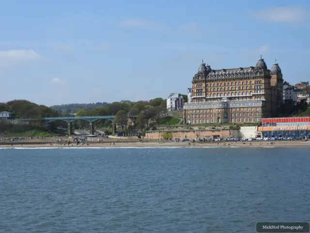 The Grand Hotel overlooks the beach and promenade in this view across South Bay.